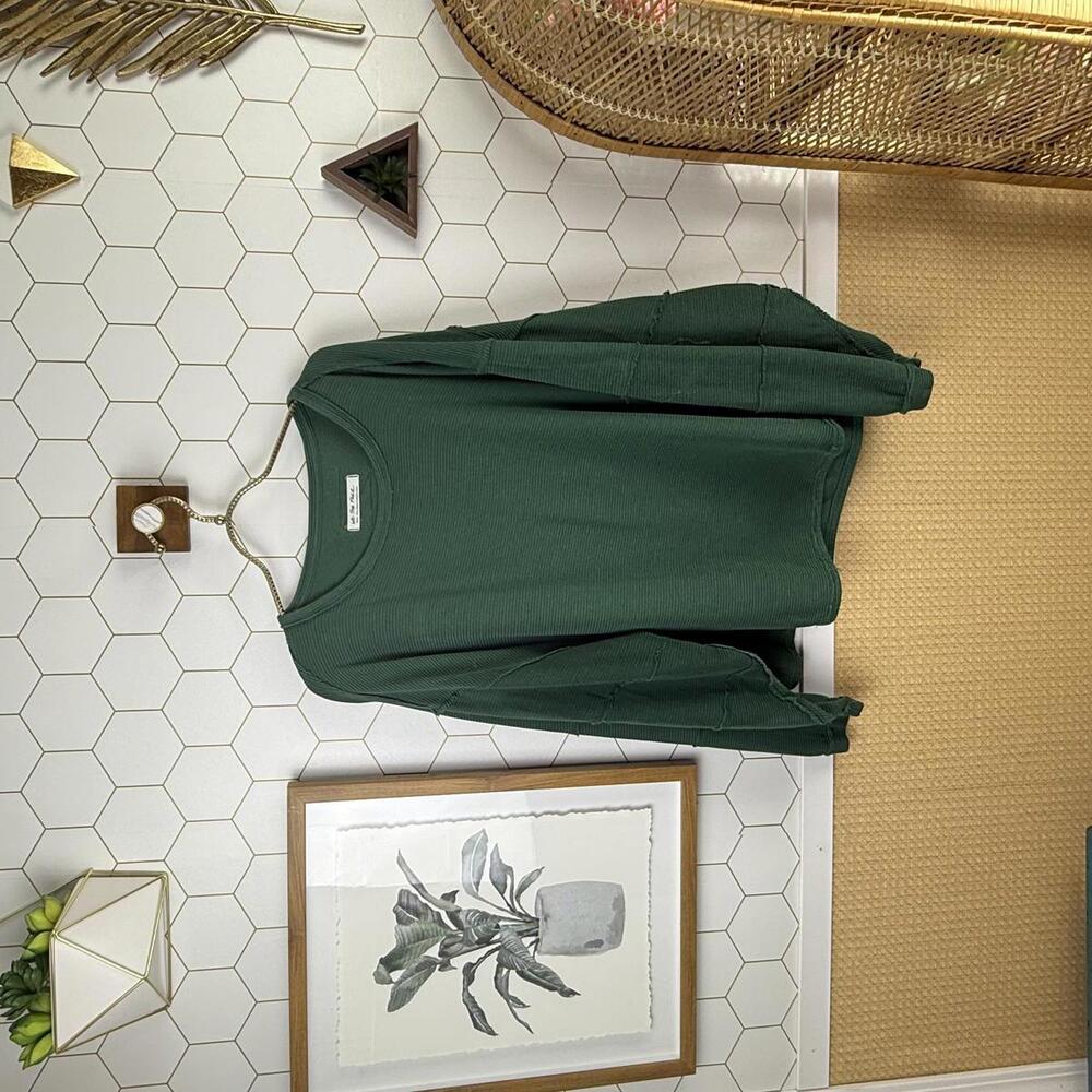 We The Free Oversized Green Total Eclipse Ribbed Long Sleeve Top - Size - Medium - Picture 2 of 7